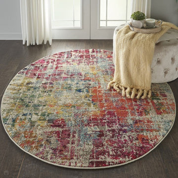 Celestial CES13 Modern Abstract Soft Durable Low Profile Short Pile Pink/Multi Round Rug-Nourison-Rug Love - The Most Loved Rug Store
